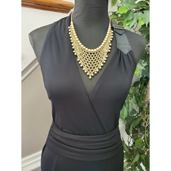 Laundry Women's Solid Black Rayon Halter V-Neck Knee Length Dress Size 4 - Picture 2 of 12